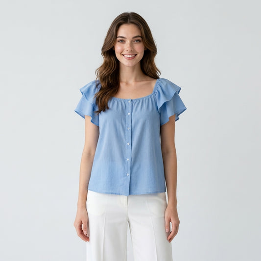 Chemisier en coton bleu